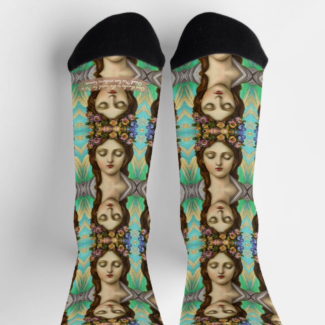 Give thanks to the Lord woman with flowers Socks (Top)