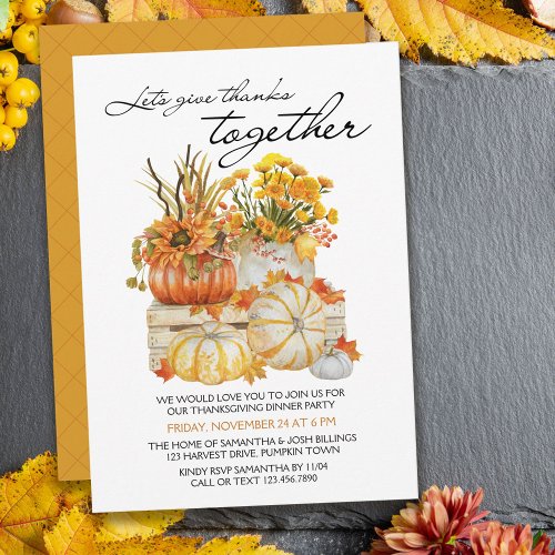 Give Thanks Together Pumpkin Thanksgiving Dinner Invitation