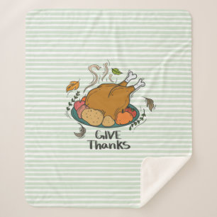 "Give Thanks" Turkey and Harvest Fruits Sherpa Blanket