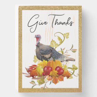 Give Thanks Turkey and Pumpkins Holiday Decor 