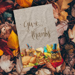 Give Thanks Turkey  Fall Autumn Thanksgiving Kitchen Towel<br><div class="desc">This design was created through digital art. It may be personalized by clicking the customize button and changing the color, adding a name, initials or your favorite words. Contact me at colorflowcreations@gmail.com if you with to have this design on another product. Purchase my original abstract acrylic painting for sale at...</div>