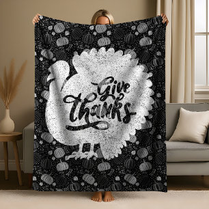 Give Thanks Turkey Thanksgiving Vintage Fleece Blanket