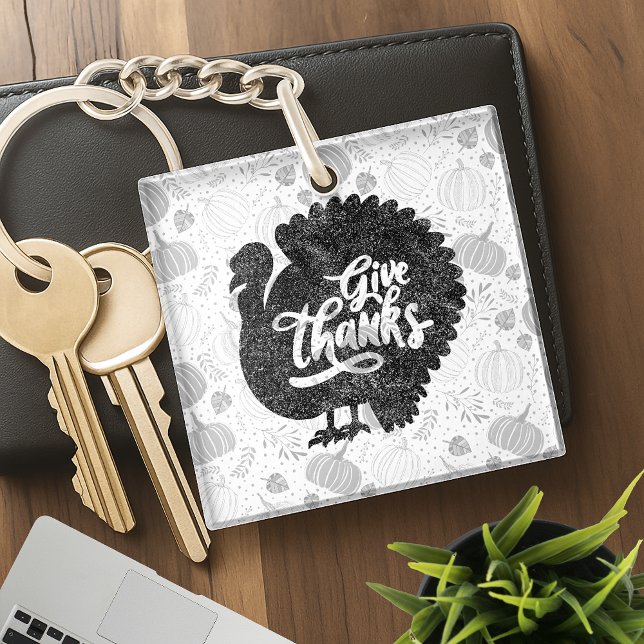 Give Thanks Turkey Thanksgiving Vintage Keychain (Creator Uploaded)