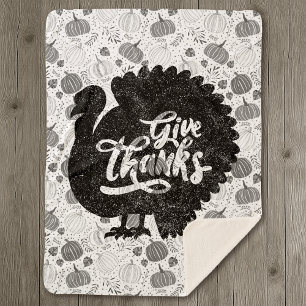 Give Thanks Turkey Thanksgiving Vintage Sherpa Blanket