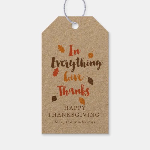 Give Thanks Typographic Autumn Leaves Gift Tag