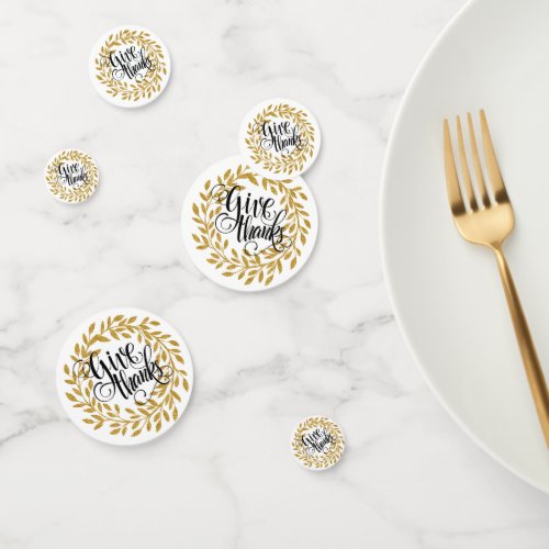 Give thanks typography gold wreath confetti