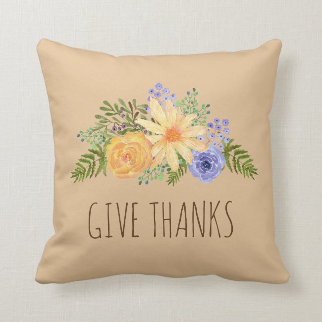 Give Thanks Watercolor Fall Floral Thanksgiving