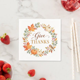 Give Thanks Watercolor Fall Napkins