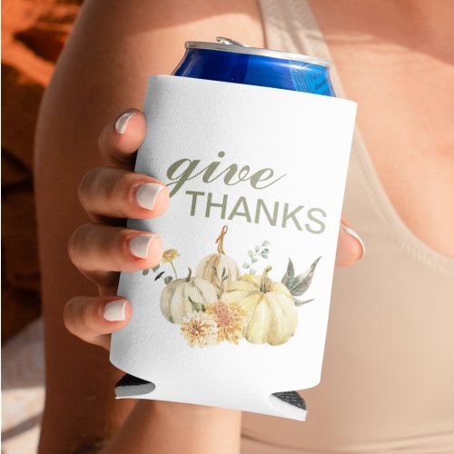 Give Thanks Watercolor Pumpkin Can Cooler