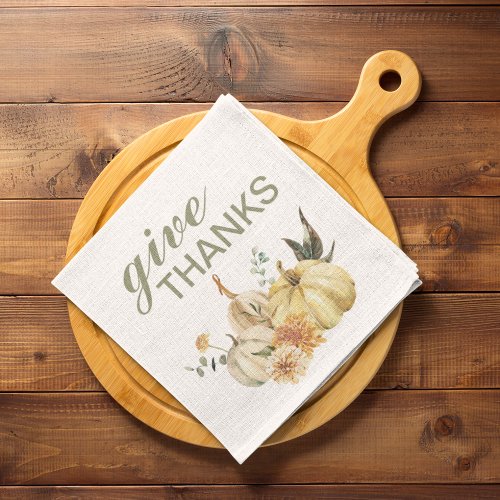 Give Thanks Watercolor Pumpkin Cloth Napkin