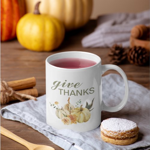 Give Thanks Watercolor Pumpkin Coffee Mug