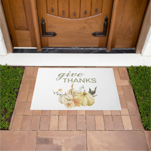 Give Thanks Watercolor Pumpkin Doormat