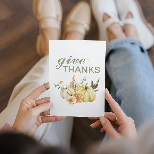 Give Thanks Watercolor Pumpkin Holiday Card