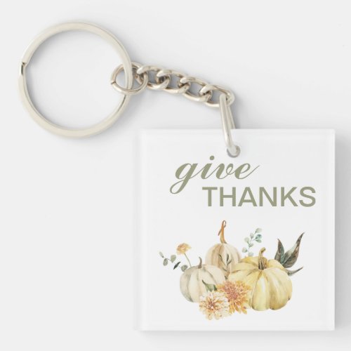 Give Thanks Watercolor Pumpkin Keychain