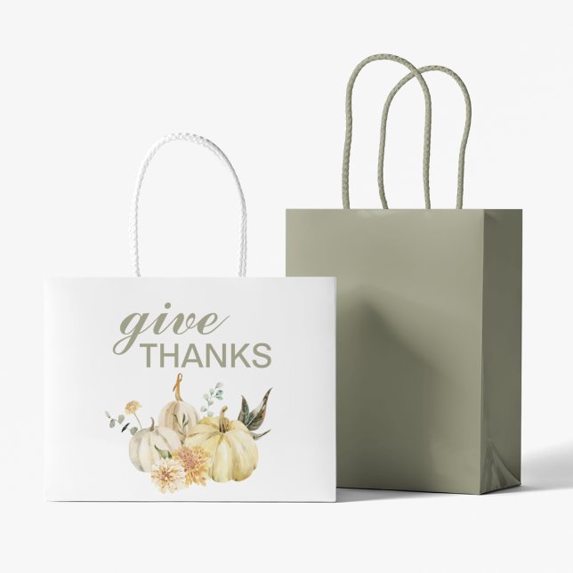Give Thanks Watercolor Pumpkin Large Gift Bag (Creator Uploaded)