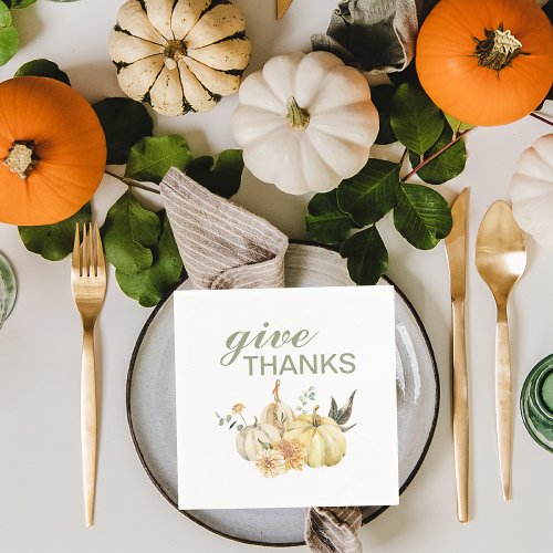 Give Thanks Watercolor Pumpkin Napkins