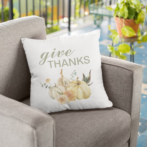 Give Thanks Watercolor Pumpkin Outdoor Pillow