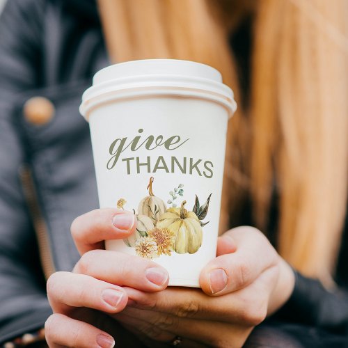 Give Thanks Watercolor Pumpkin Paper Cups