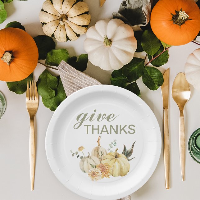 Give Thanks Watercolor Pumpkin Paper Plates (Creator Uploaded)