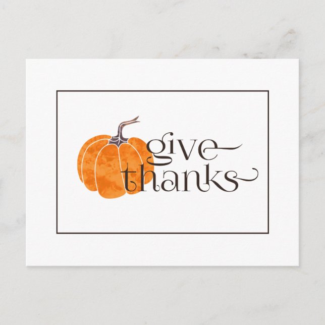 Give Thanks | Watercolor Pumpkin Postcard (Front)