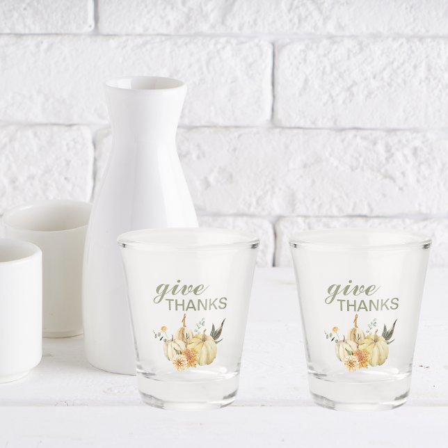 Give Thanks Watercolor Pumpkin Shot Glass (Creator Uploaded)