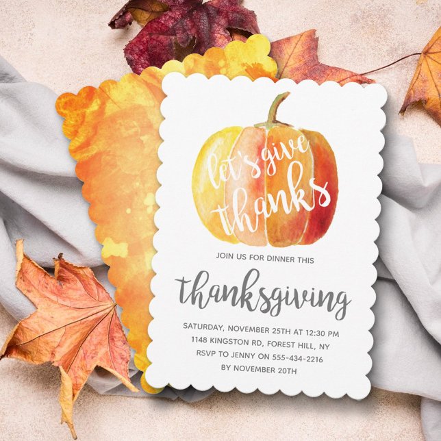 "Give Thanks" Watercolor Pumpkin Thanksgiving Invitation (Creator Uploaded)