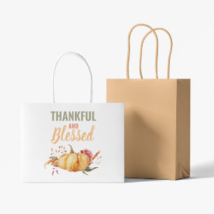 Give Thanks Watercolor Pumpkin Thanksgiving Large  Gift Bag