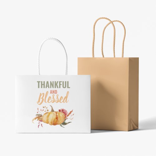 Give Thanks Watercolor Pumpkin Thanksgiving Large  Large Gift Bag