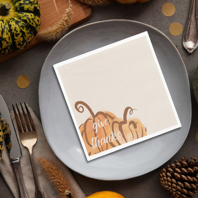 Give Thanks Watercolor Pumpkin Thanksgiving Napkin (Give Thanks Watercolor Pumpkin Thanksgiving Napkins)