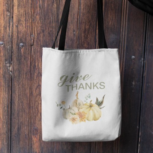 Give Thanks Watercolor Pumpkin Tote Bag