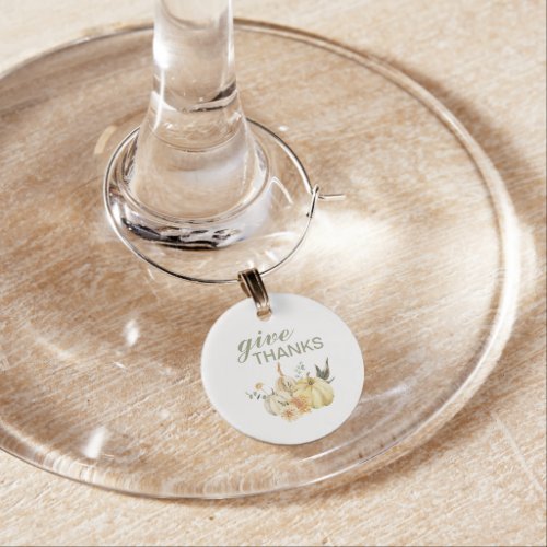 Give Thanks Watercolor Pumpkin Wine Charm