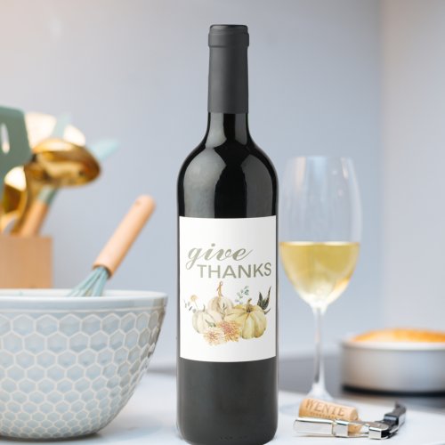 Give Thanks Watercolor Pumpkin Wine Label