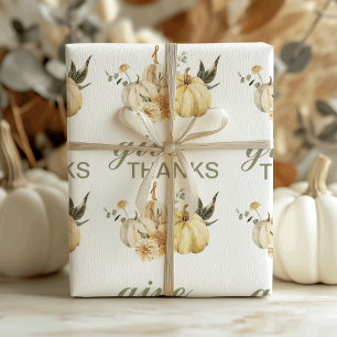 Give Thanks Watercolor Pumpkin Wrapping Paper