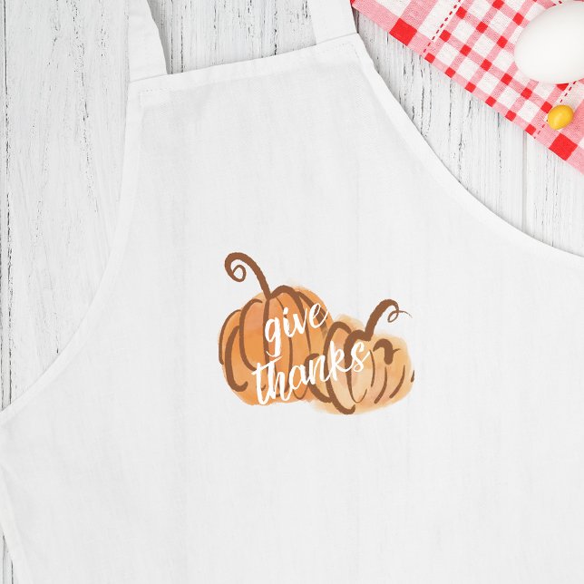 Give Thanks Watercolor Pumpkins Thanksgiving Apron (Give Thanks Watercolor Pumpkins Thanksgiving Apron)