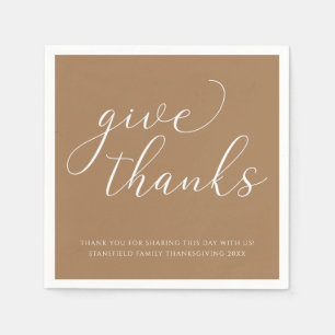Give Thanks White Calligraphy Thanksgiving Dinner Napkins