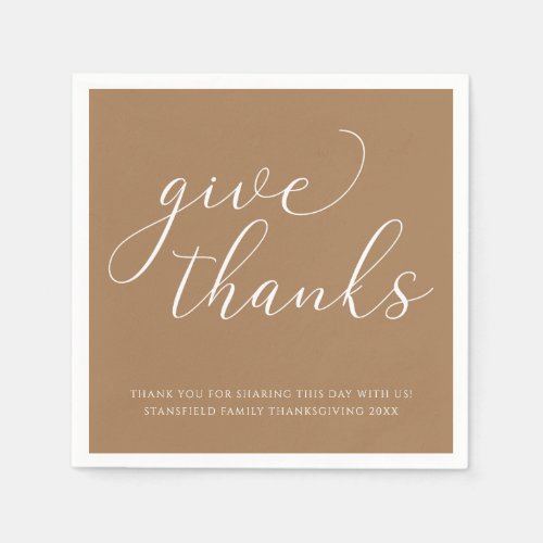 Give Thanks White Calligraphy Thanksgiving Dinner Napkins