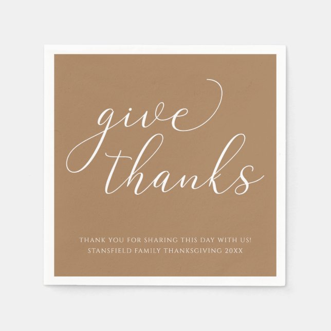 Give Thanks White Calligraphy Thanksgiving Dinner Napkins (Front)