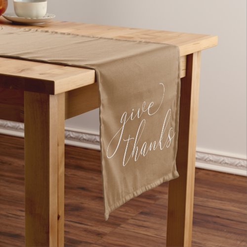 Give Thanks White Script on Brown Thanksgiving Medium Table Runner