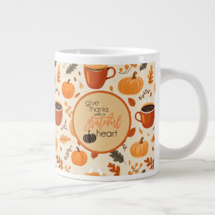 Give Thanks With a Grateful Heart Fall Leaves Giant Coffee Mug
