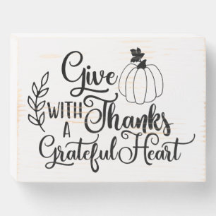 Give Thanks With A Grateful Heart Pumpkin Fall  Wooden Box Sign