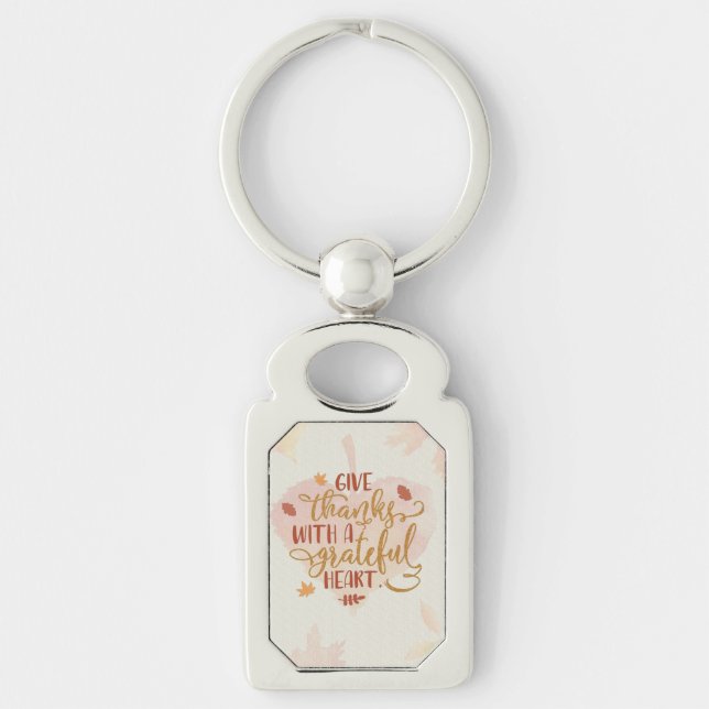 Give Thanks with a Grateful Heart Typography Keychain (Front)