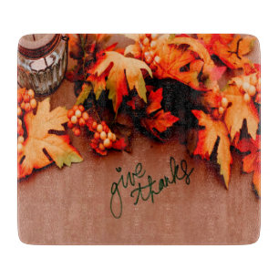 Give Thanks with Fall leaves Thanksgiving Cutting Board