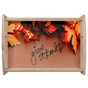 Give Thanks with Fall leaves Thanksgiving Serving Tray