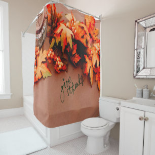 Give Thanks with Fall leaves Thanksgiving Shower Curtain