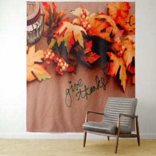Give Thanks with Fall leaves Thanksgiving Tapestry