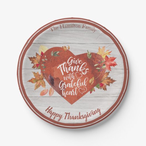 Give Thanks With Grateful Thanksgiving Gray Wood Paper Plates