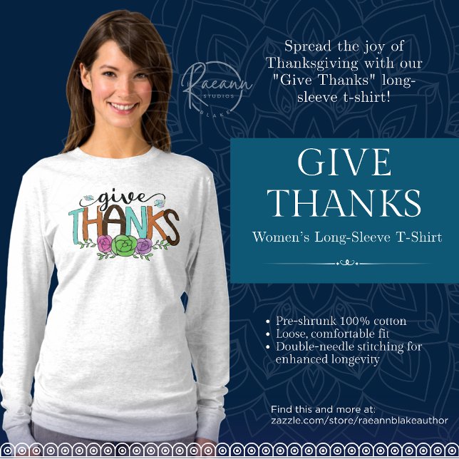 "Give Thanks" Women's Long-Sleeve T-Shirt (Creator Uploaded)