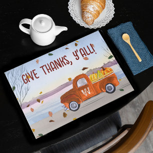 Give Thanks Y'all Orange Truck Paper Placemats