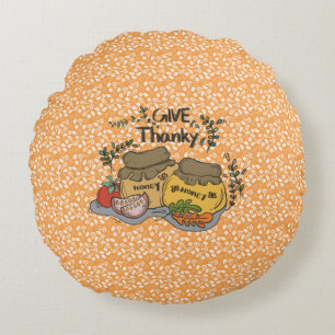 "Give Thanky'" Turkey and Harvest Round Pillow