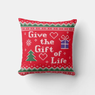 Give The Gift Of Life Vintage Transplant Holiday Throw Pillow